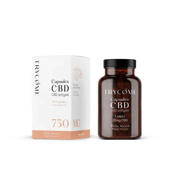 Capsules CBD 5% 25mg Trycome — Goût Pêche Abricot, Huile Bio Suisse | Cocorikush